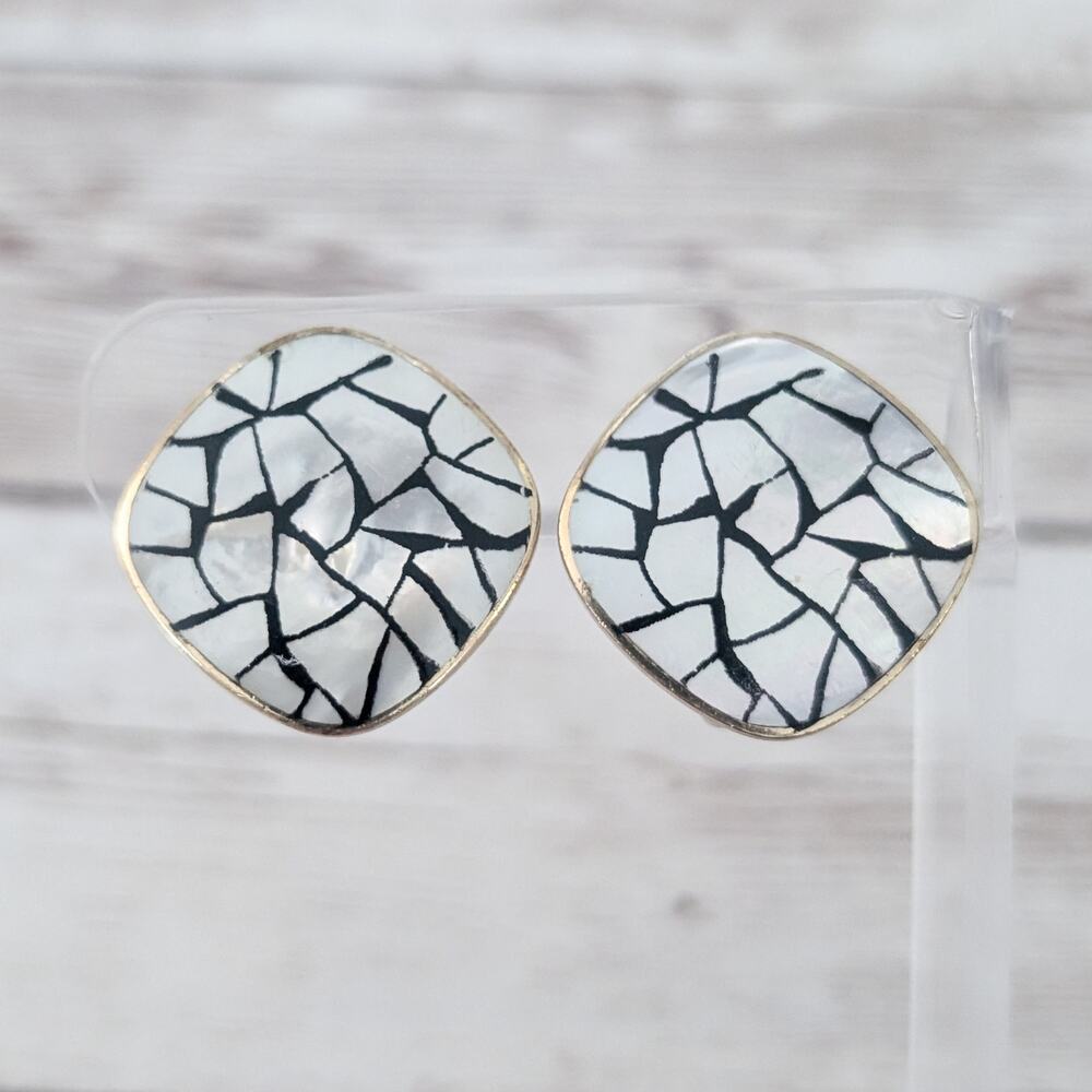 Vintage Clip On Earrings Mother of Pearl Statement Earrings